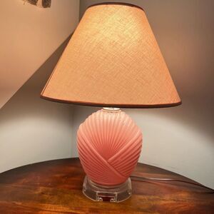 Vintage Shell Table Lamp Pink Art Deco Revival Glass Hollywood Regency 80s